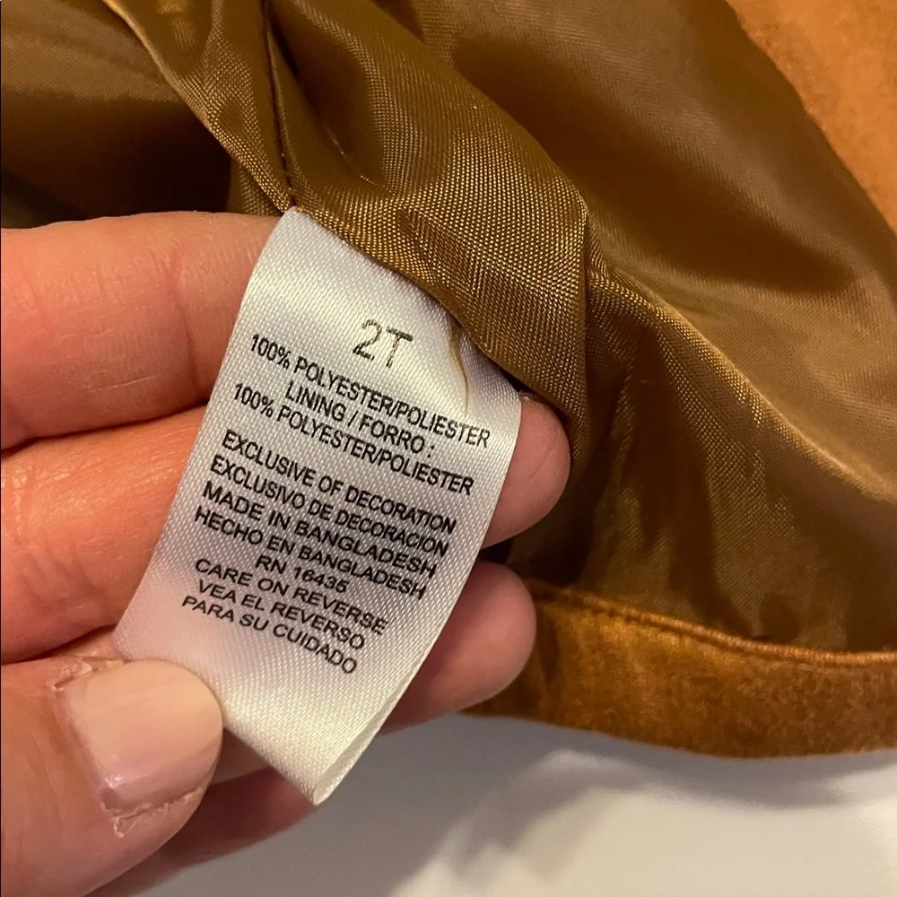 Tahari Toddler Girl Size 2T Tan Faux Suede Moto Inspired Jacket - Picture 6 of 6